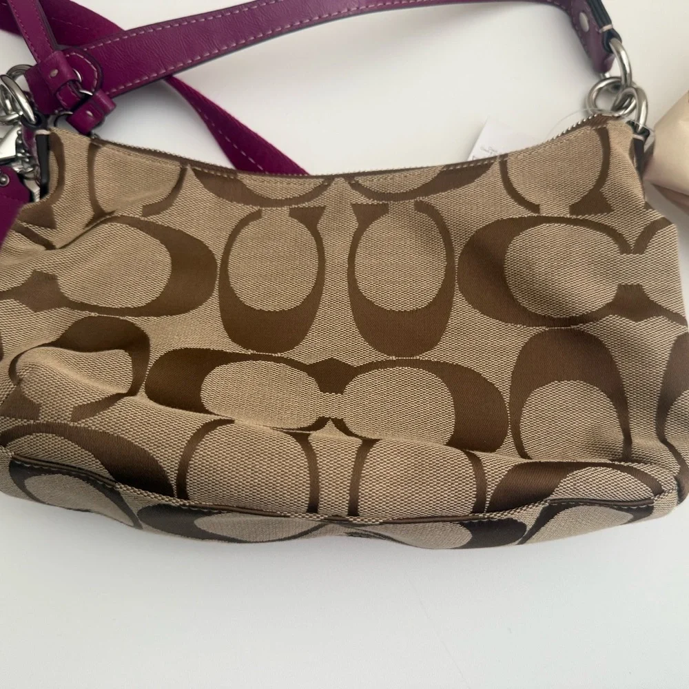 Coach Signature Hobo Purse Berry Pink & Khaki Monogram Medium Purse A1260-F19281 - Picture 9 of 10